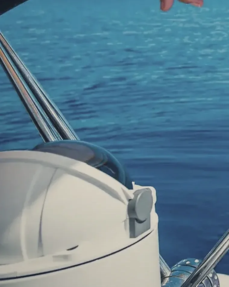 Open blue sea seen from the helm of a yacht